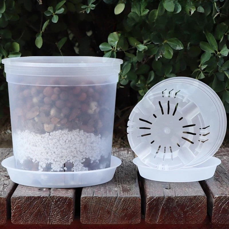 Clear Nursery Pot with Drainage Holes Transparent Plastic Orchid Pots Round Planter Pot Garden Planters for Flowers Succulents